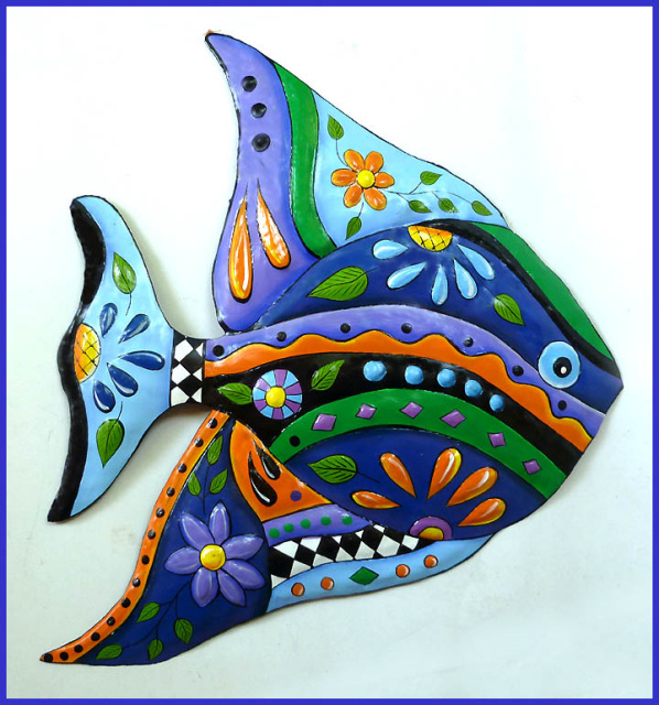Hand painted metal tropical fish wall hanging. 